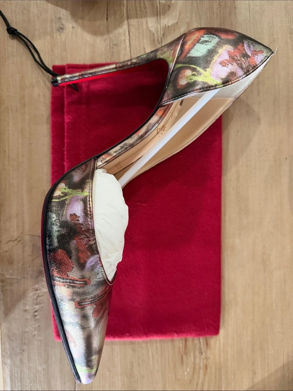 Christian Louboutin Metallic Floral Pointed-Toe Pumps - Red, Gold, Green